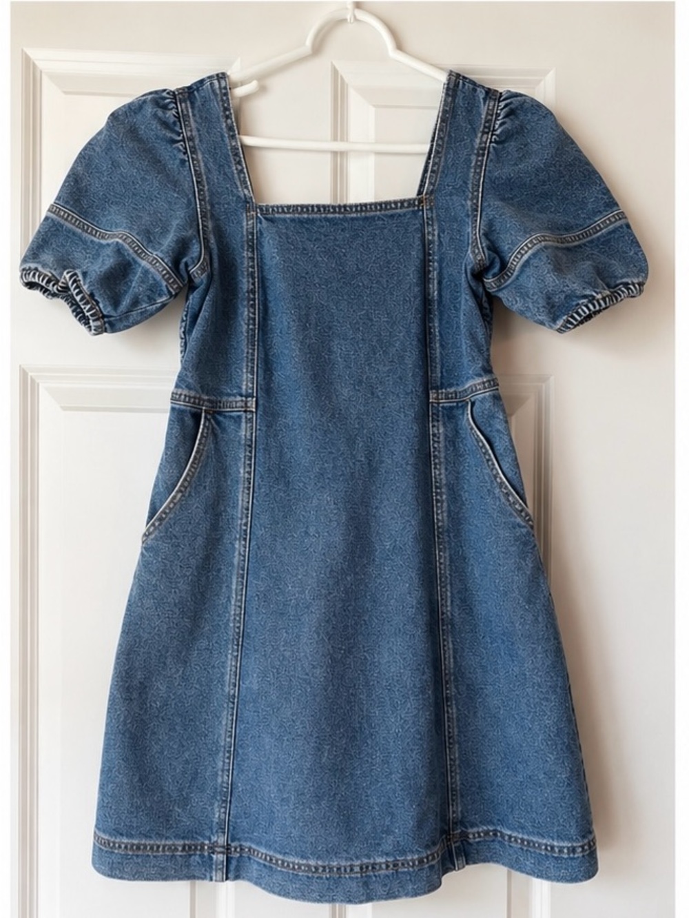 SO Blue Denim A-Line Dress with Puffed Sleeves